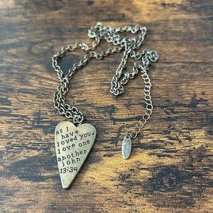 Heart Pendant Script Necklace - Antique Brass Tone